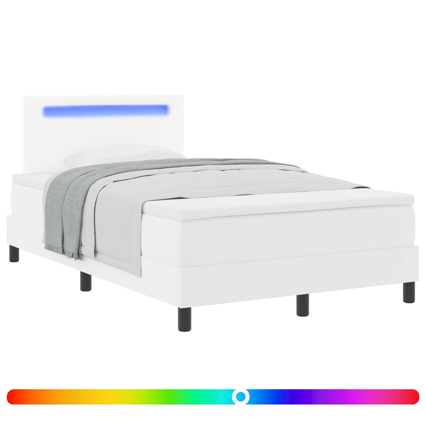 Boxrugós ágy matracmal fejtámlával Fehér 120 x 190 cm Műbőr