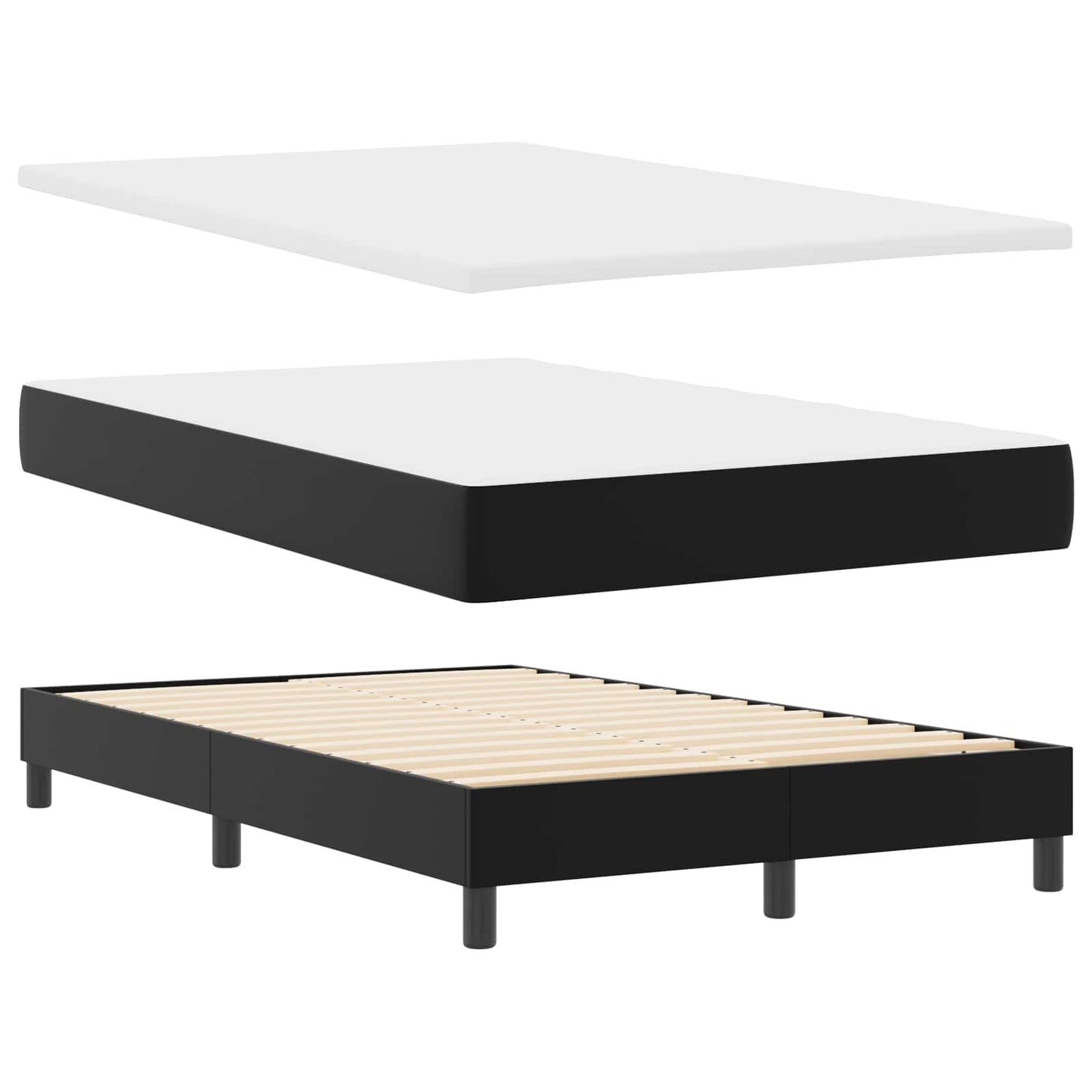 Boxrugós ágy matracmal fejtámlával Fekete 120 x 200 cm Műbőr