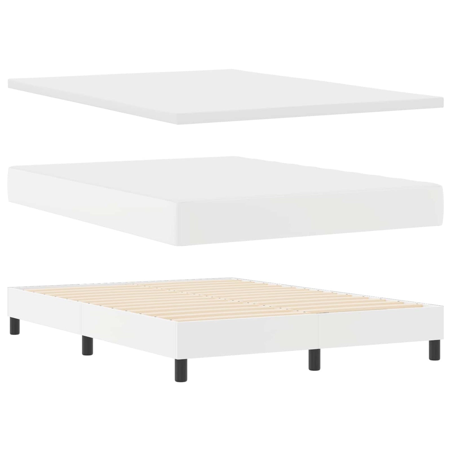 Boxrugós ágy matracmal fejtámlával Fehér 140 x 190 cm Műbőr