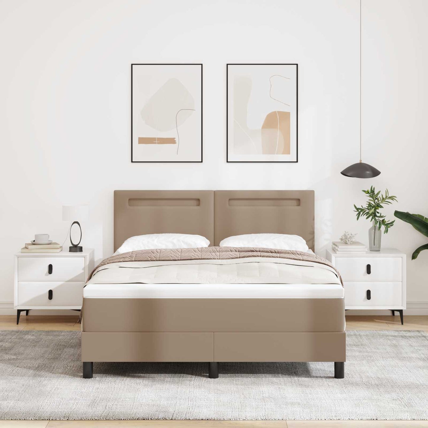 Boxrugós ágy matracmal Cappuccino 140 x 190 cm Műbőr