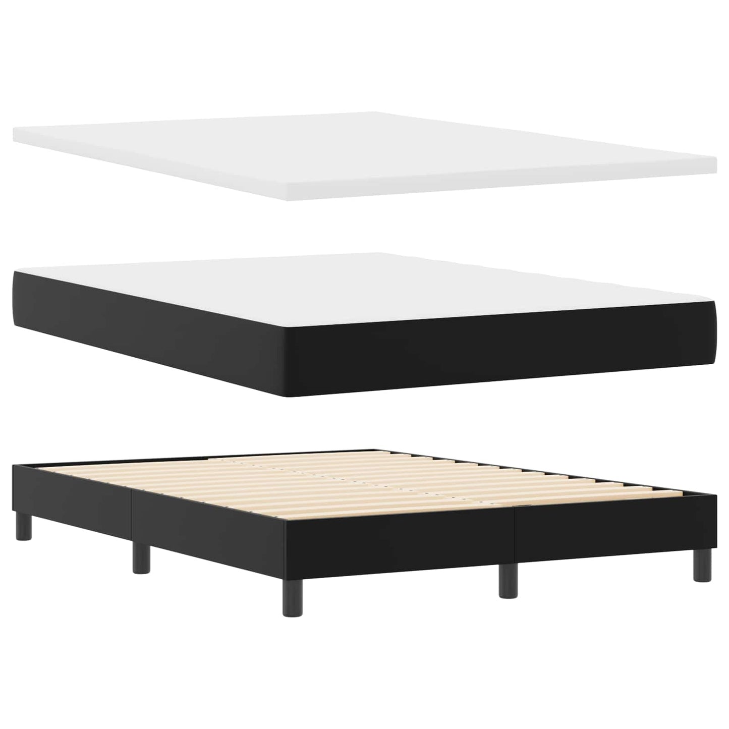 Boxrugós ágy matracmal fejtámlával Fekete 160 x 200 cm Műbőr