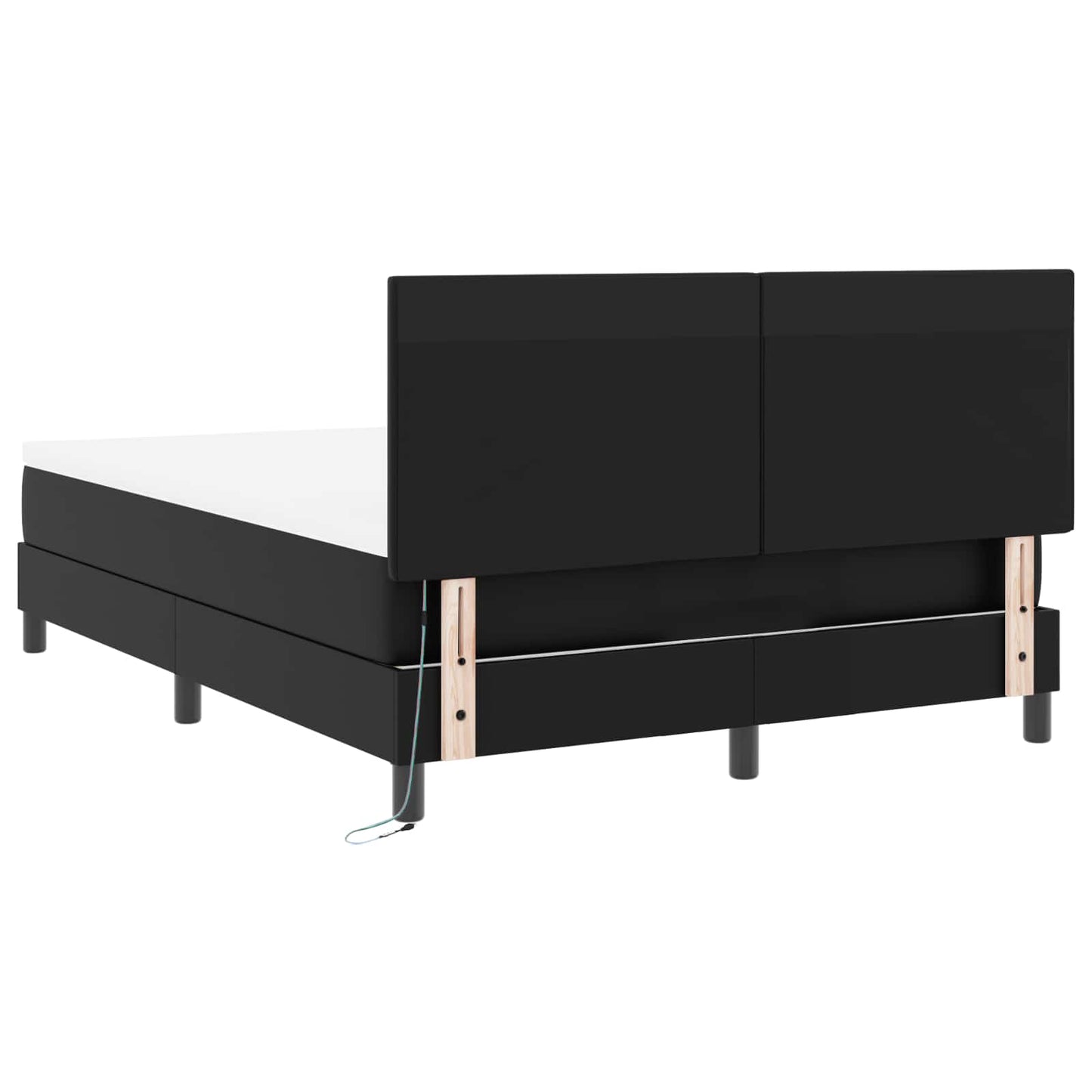 Boxrugós ágy matracmal fejtámlával Fekete 160 x 200 cm Műbőr