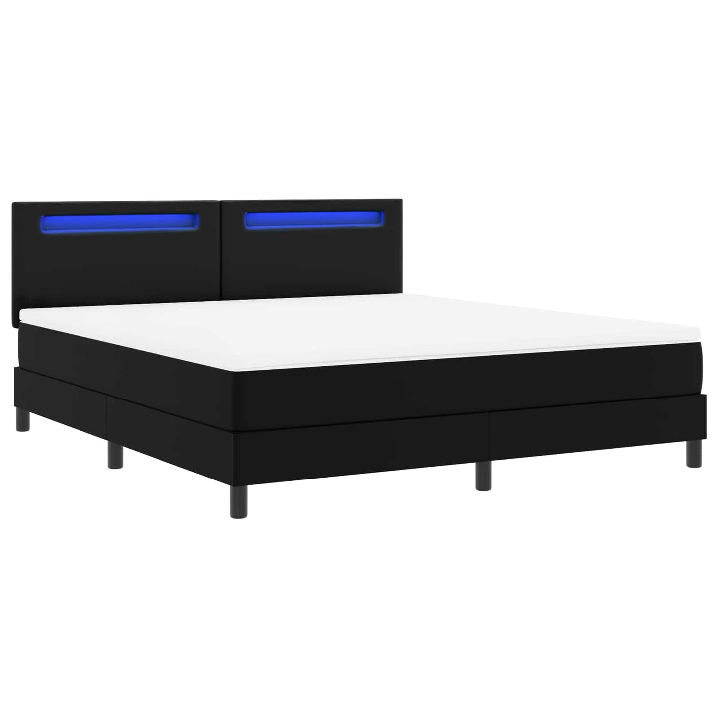Boxrugós ágy LED szalagokkal Fekete 180 x 200 cm Műbőr