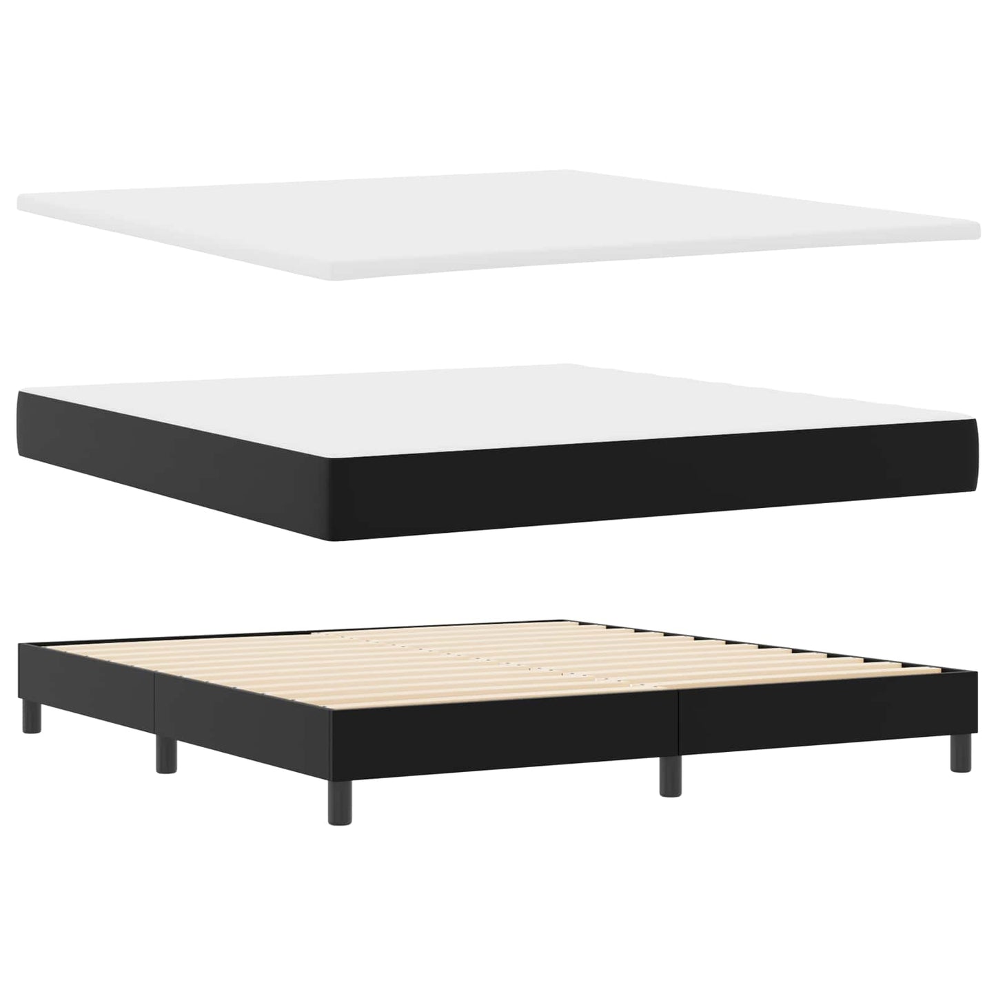 Boxrugós ágy LED szalagokkal Fekete 180 x 200 cm Műbőr