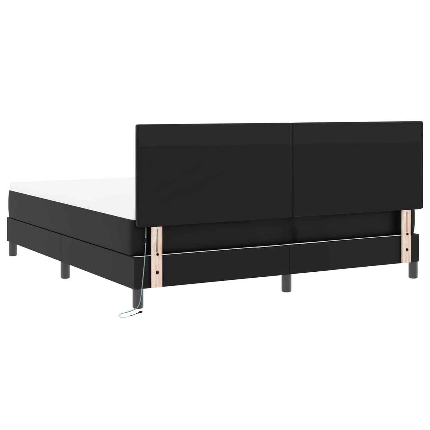 Boxrugós ágy LED szalagokkal Fekete 180 x 200 cm Műbőr