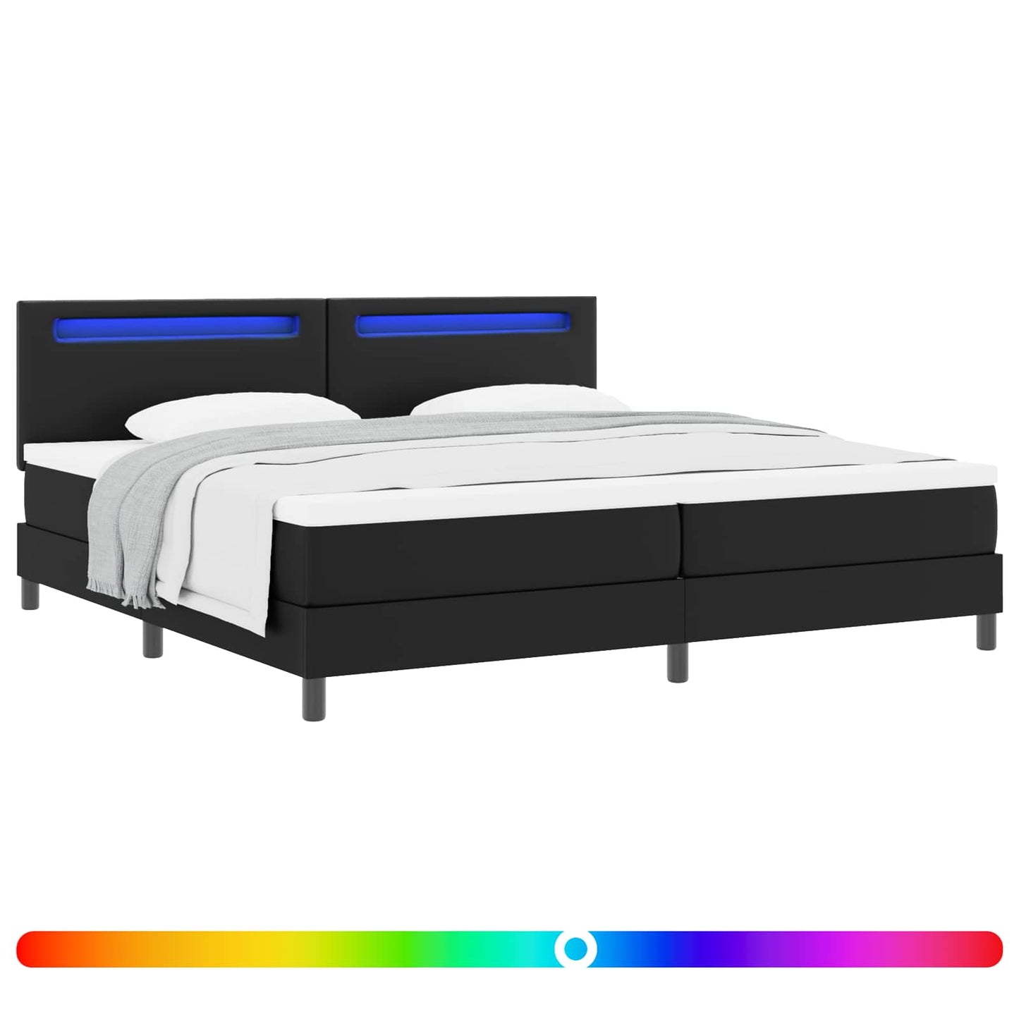 Boxrugós ágy matracmal leddel Fekete 200 x 200 cm Műbőr