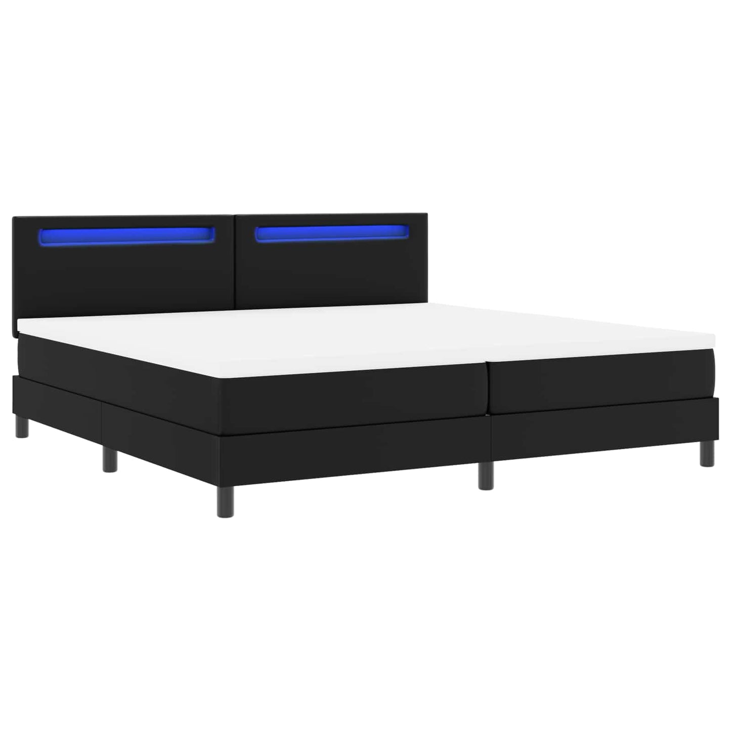 Boxrugós ágy matracmal leddel Fekete 200 x 200 cm Műbőr