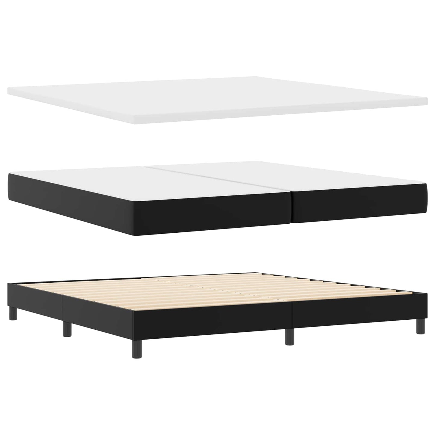 Boxrugós ágy matracmal leddel Fekete 200 x 200 cm Műbőr