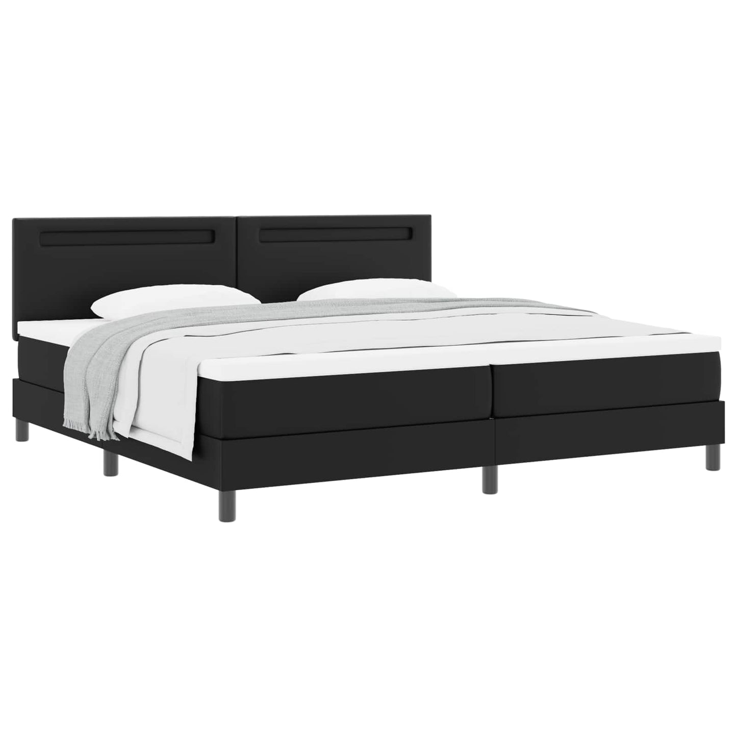 Boxrugós ágy matracmal leddel Fekete 200 x 200 cm Műbőr