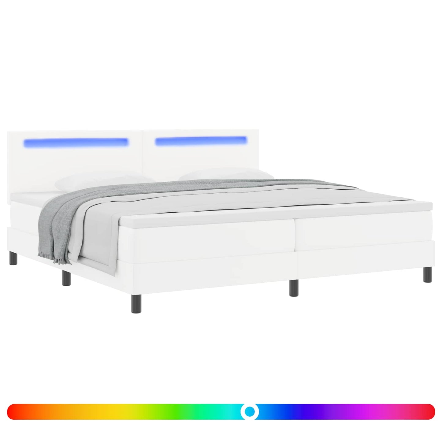 Boxrugós ágy matracmal leddel Fehér 200 x 200 cm Műbőr