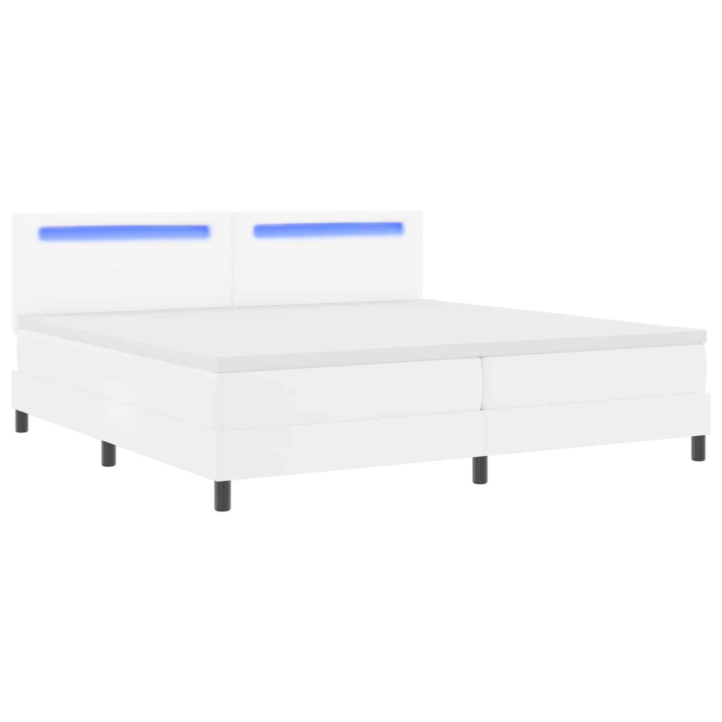 Boxrugós ágy matracmal leddel Fehér 200 x 200 cm Műbőr