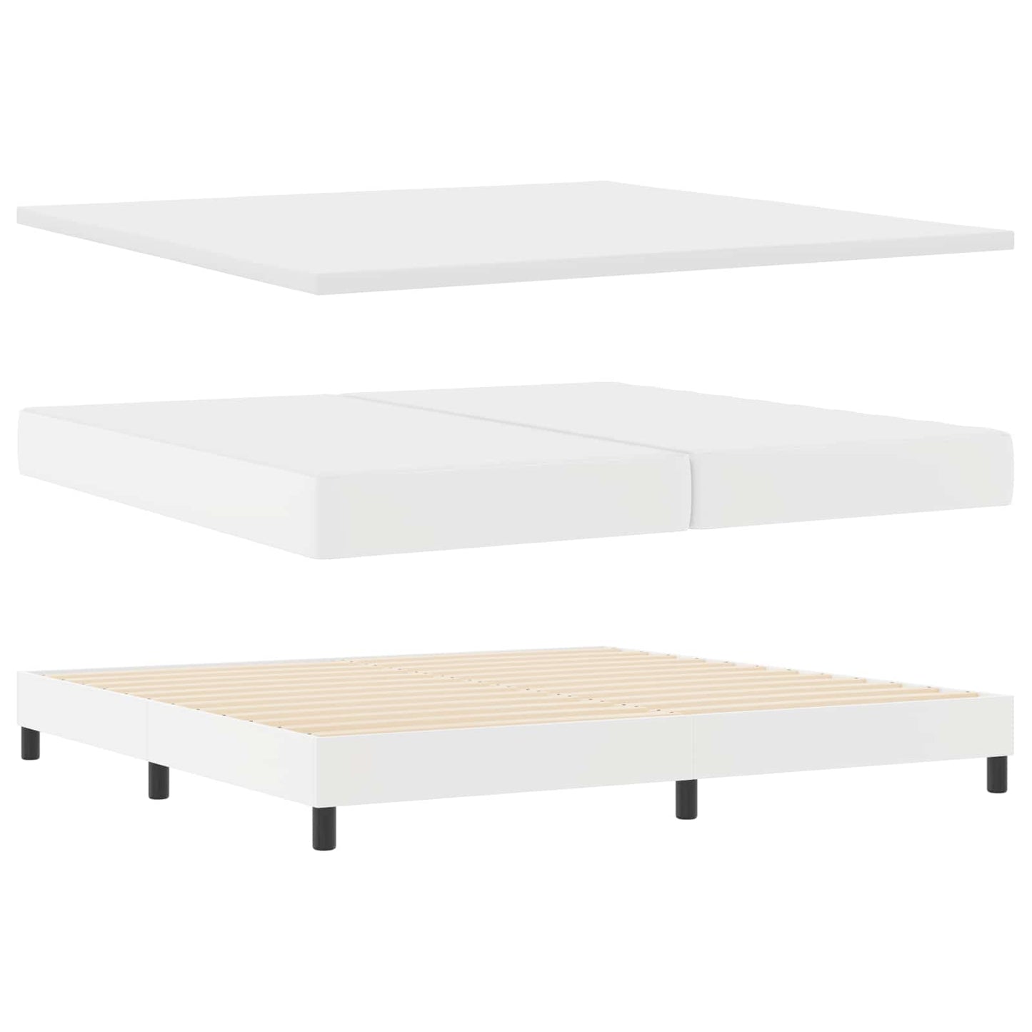 Boxrugós ágy matracmal leddel Fehér 200 x 200 cm Műbőr