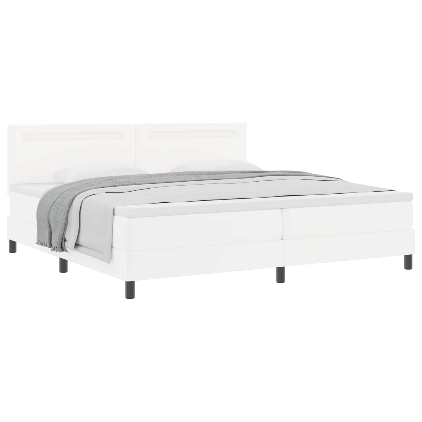 Boxrugós ágy matracmal leddel Fehér 200 x 200 cm Műbőr