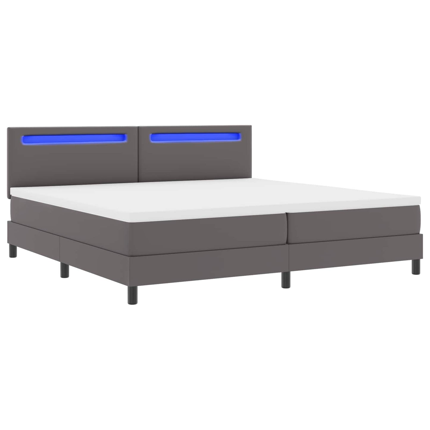 Boxrugós ágy matracmal fejtámlával Szürke 200 x 200 cm Műbőr