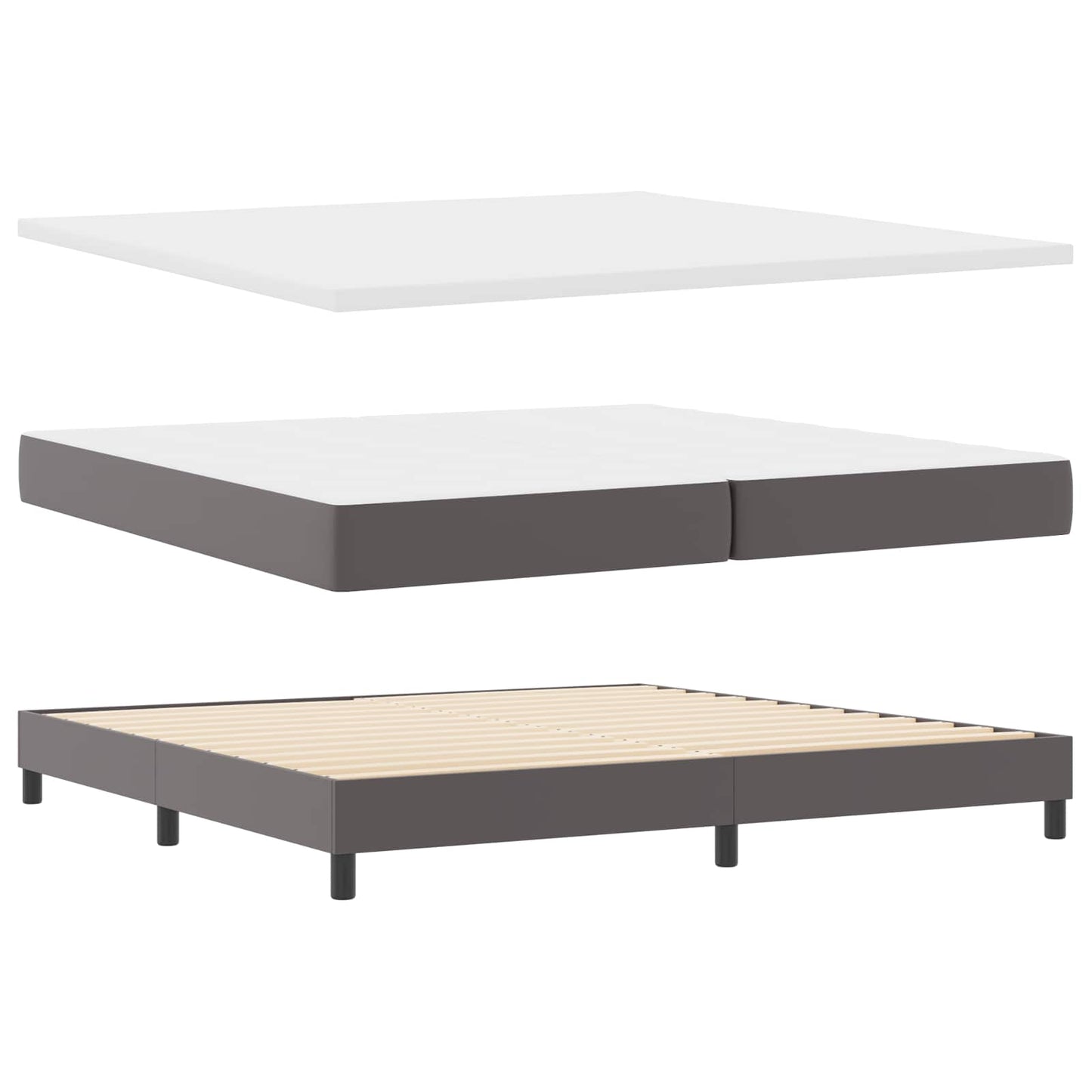 Boxrugós ágy matracmal fejtámlával Szürke 200 x 200 cm Műbőr