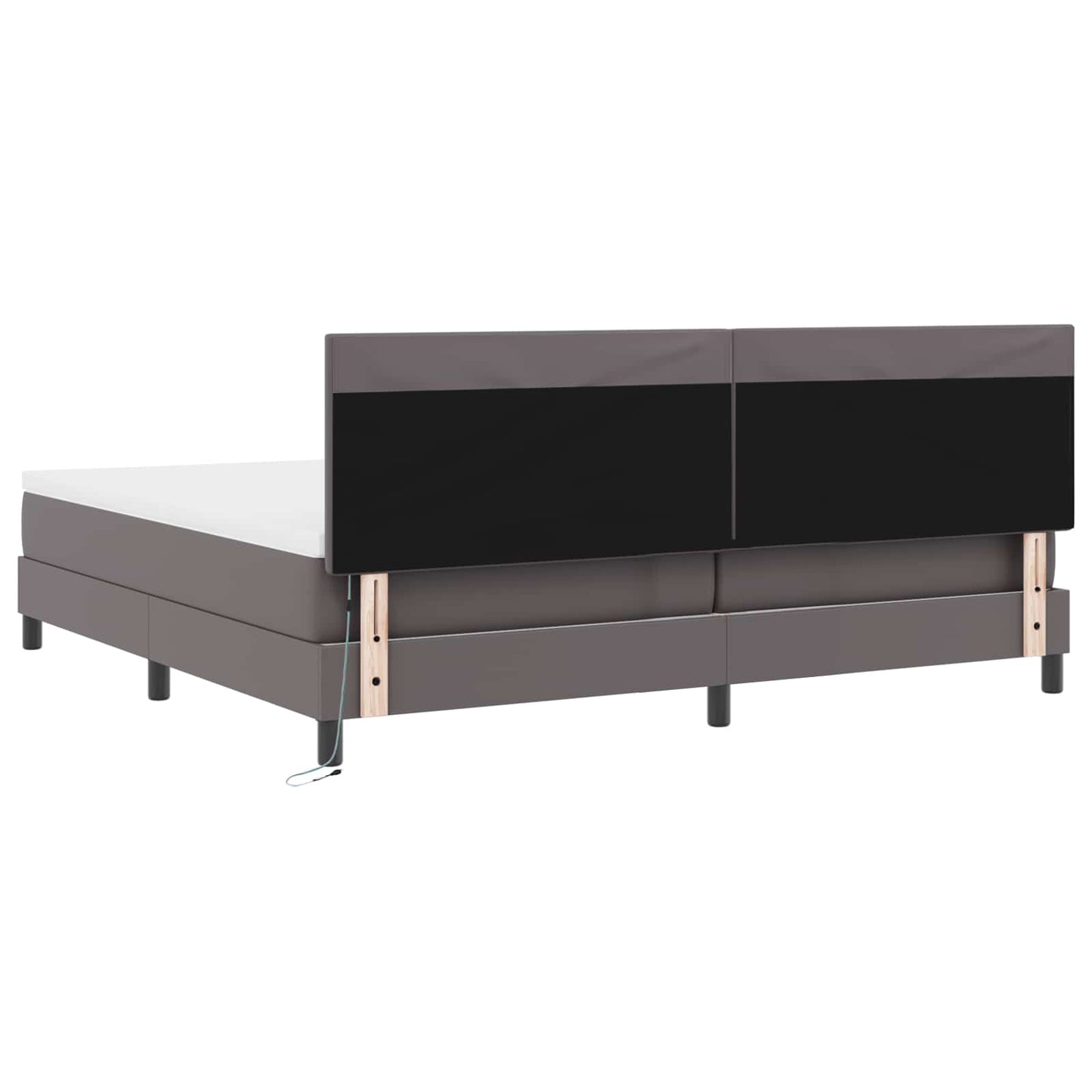 Boxrugós ágy matracmal fejtámlával Szürke 200 x 200 cm Műbőr