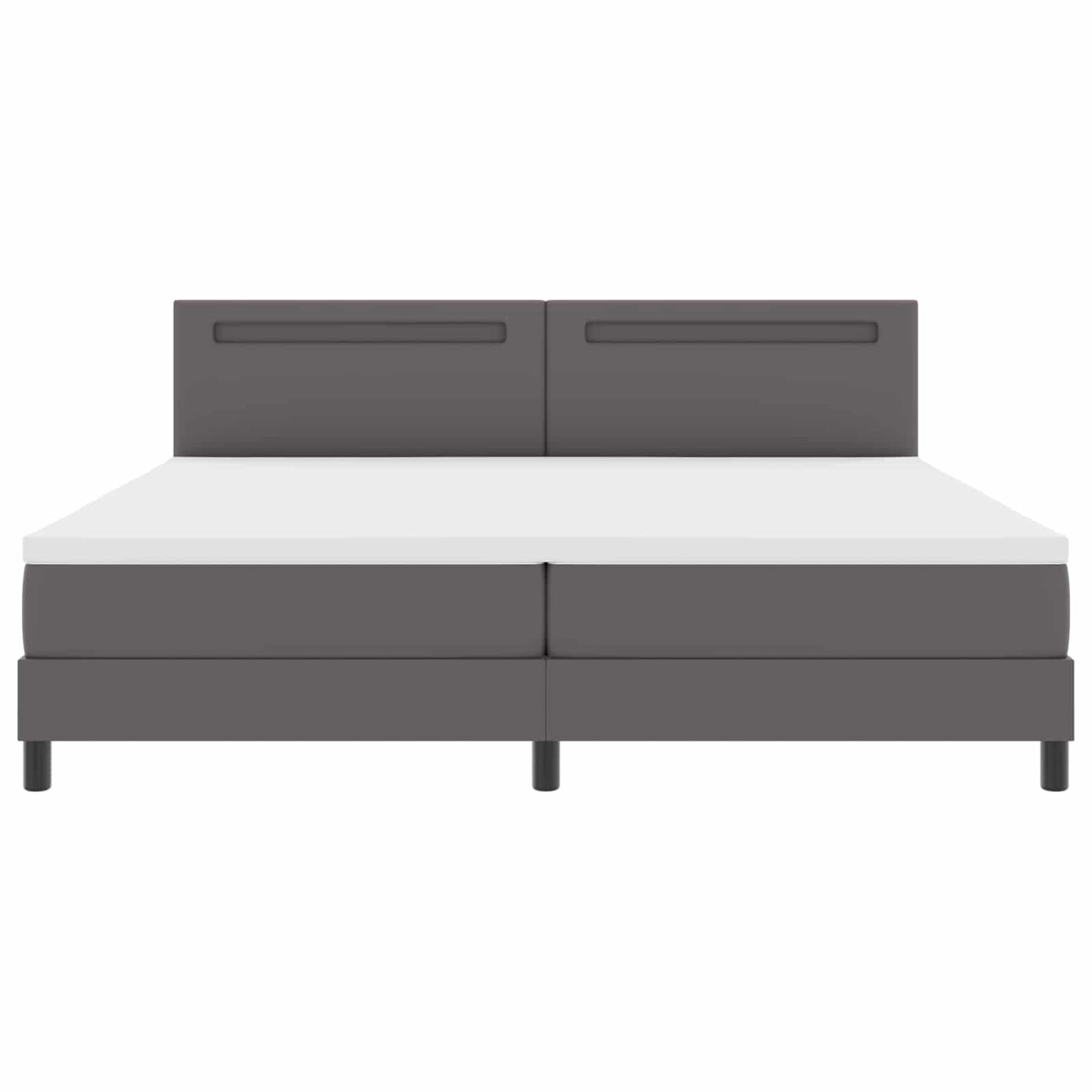 Boxrugós ágy matracmal fejtámlával Szürke 200 x 200 cm Műbőr