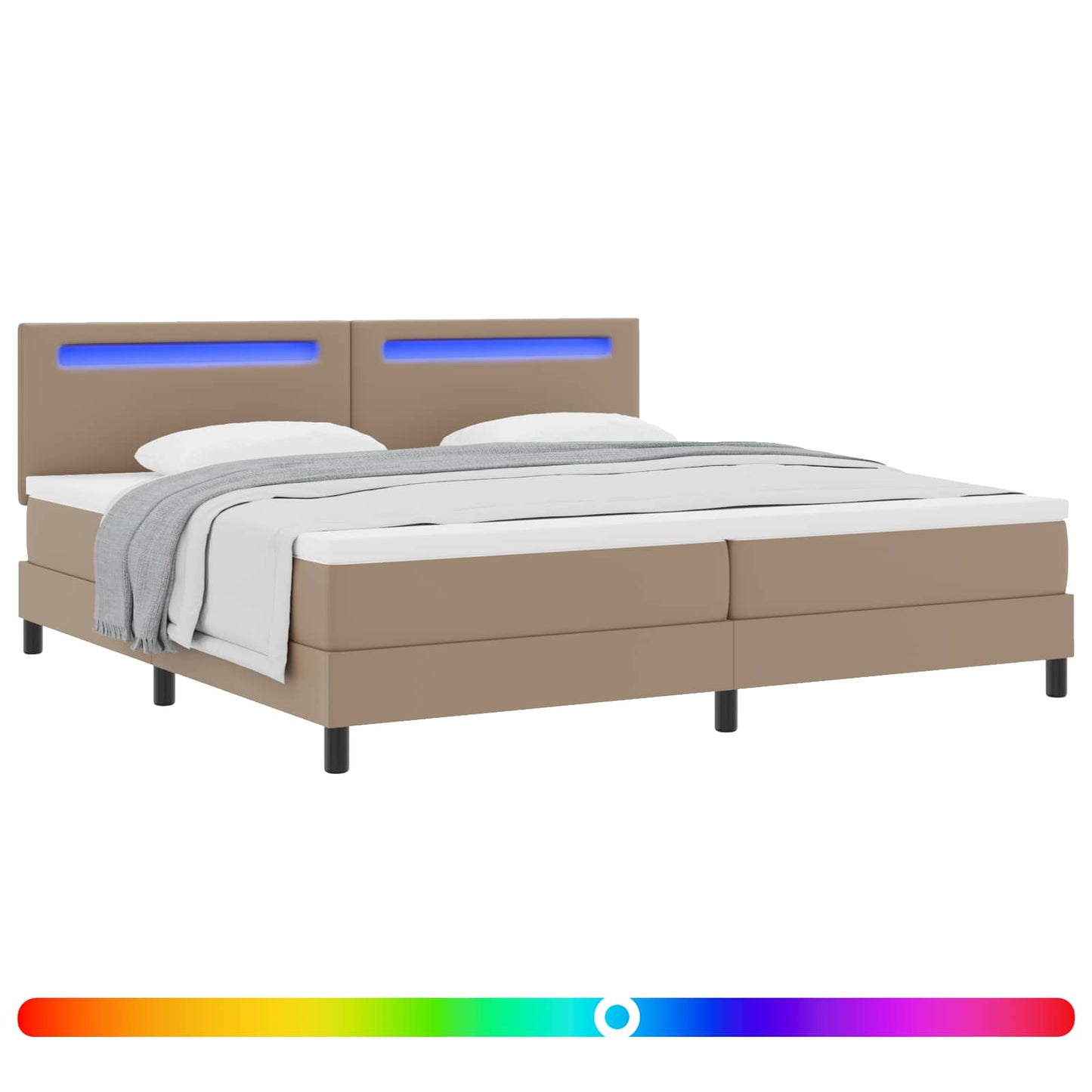 Boxrugós ágy matracmal leddel Cappuccino 200 x 200 cm Műbőr