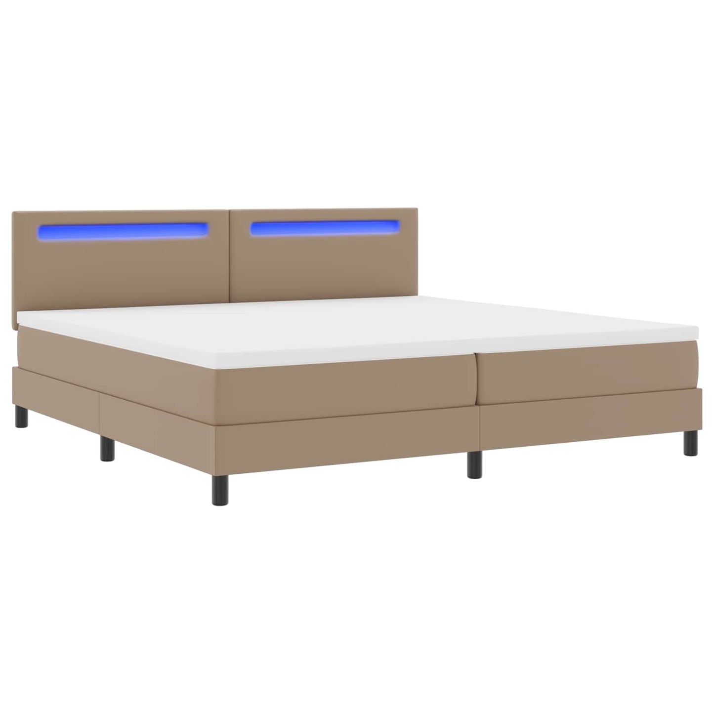 Boxrugós ágy matracmal leddel Cappuccino 200 x 200 cm Műbőr