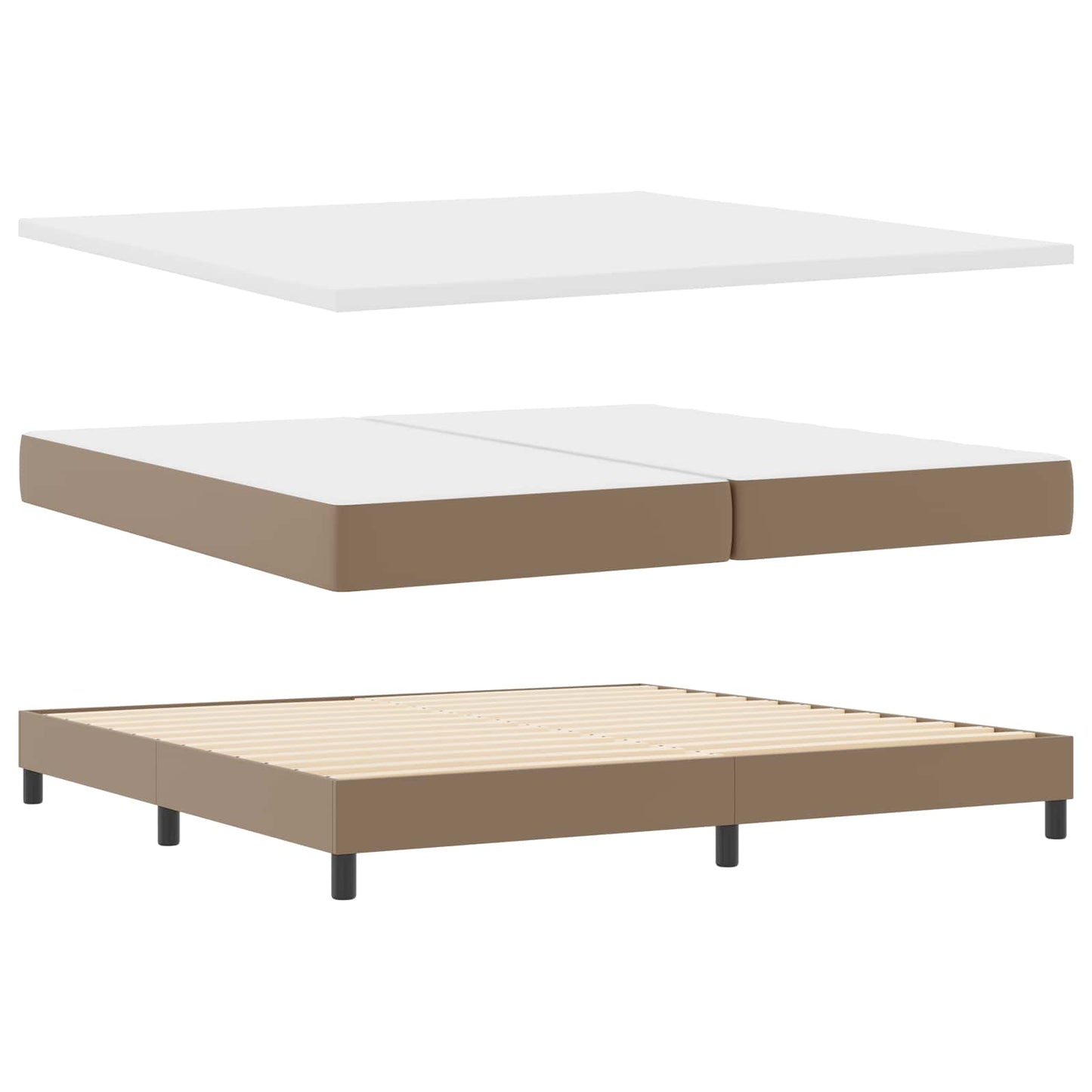 Boxrugós ágy matracmal leddel Cappuccino 200 x 200 cm Műbőr