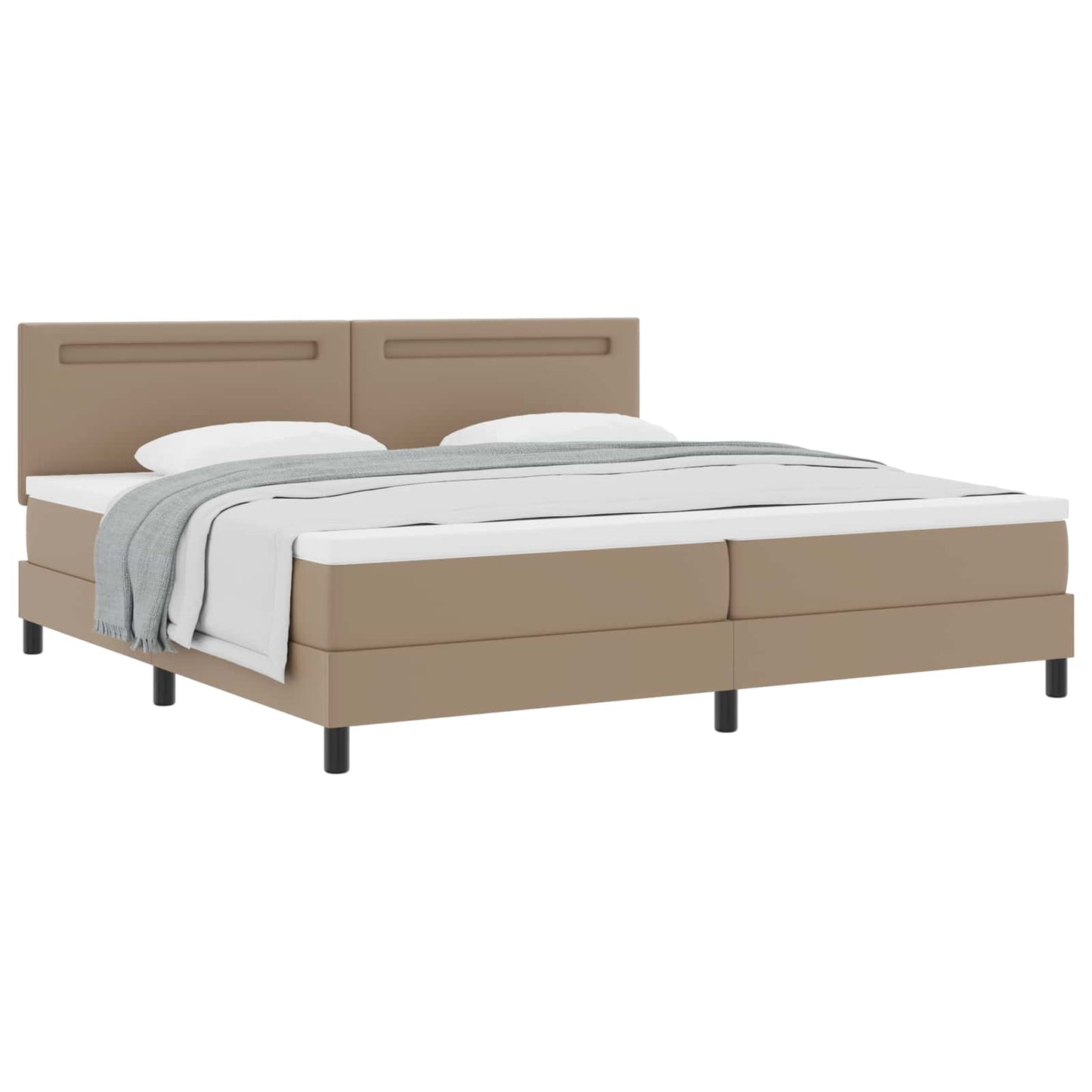 Boxrugós ágy matracmal leddel Cappuccino 200 x 200 cm Műbőr