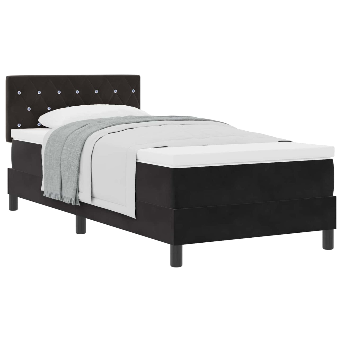Boxrugós ágy matracmal fejtámlával Fekete 90 x 190 cm Bársony