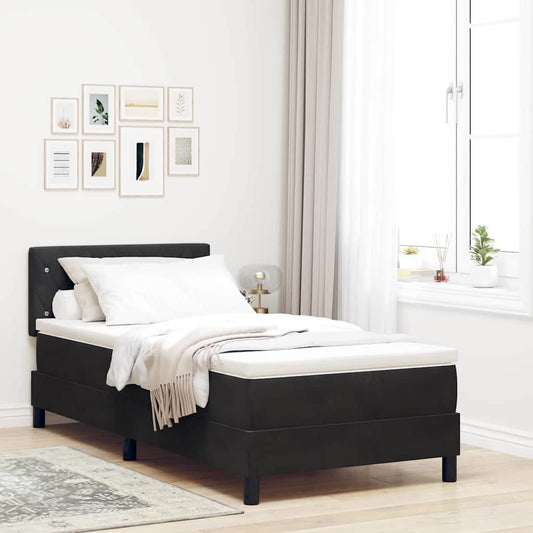 Boxrugós ágy matracmal fejtámlával Fekete 90 x 200 cm Bársony