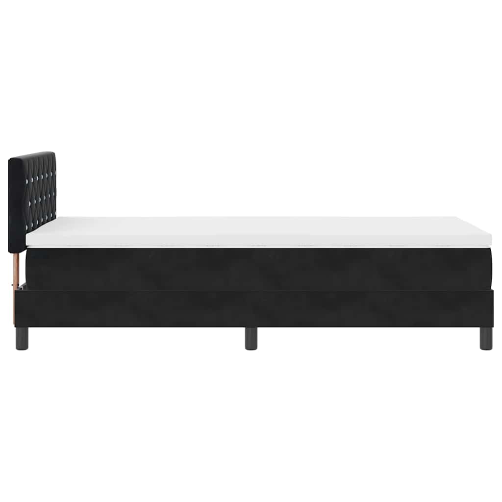 Boxrugós ágy matracmal fejtámlával Fekete 90 x 200 cm Bársony