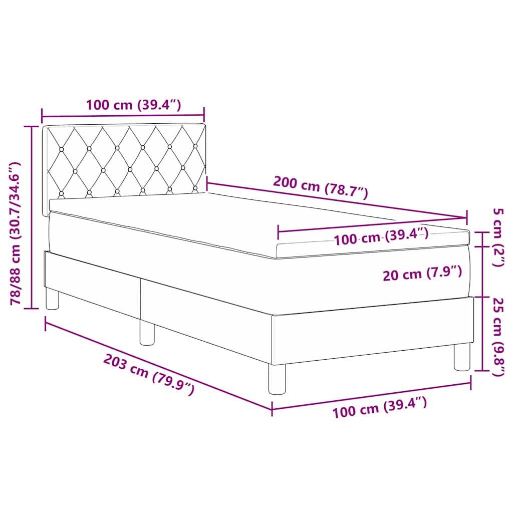 Boxrugós ágy matracmal Világosszürke 100 x 200 cm Bársony