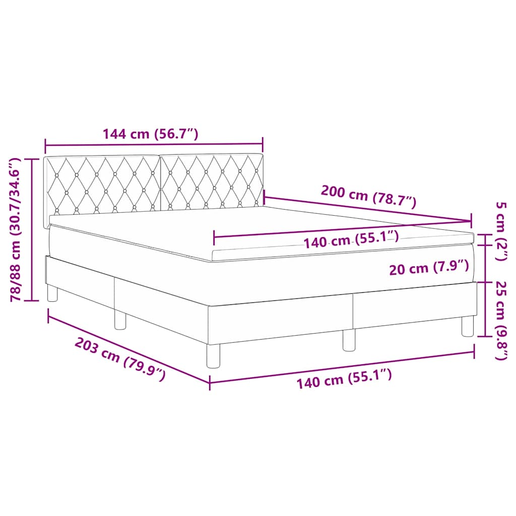Boxrugós ágy matracmal fejtámlával Fekete 140 x 200 cm Bársony