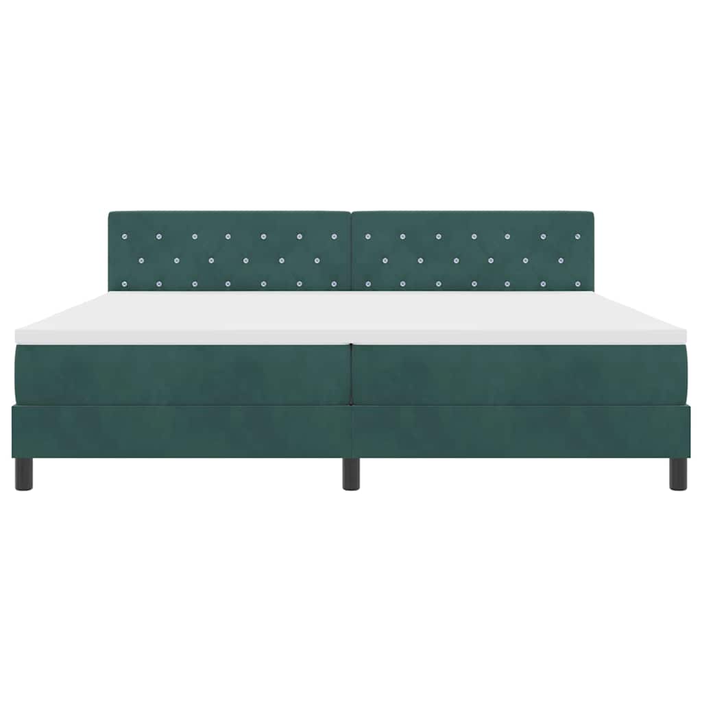 Boxrugós ágy matracmal Sötétzöld 200 x 200 cm Bársony
