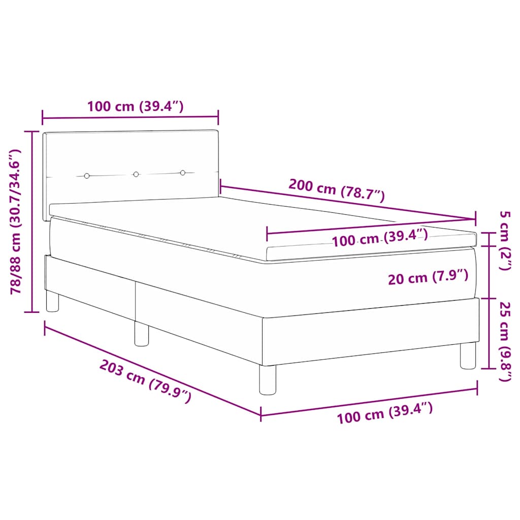 Boxrugós ágy matracmal Sötét kék 100 x 200 cm Bársony