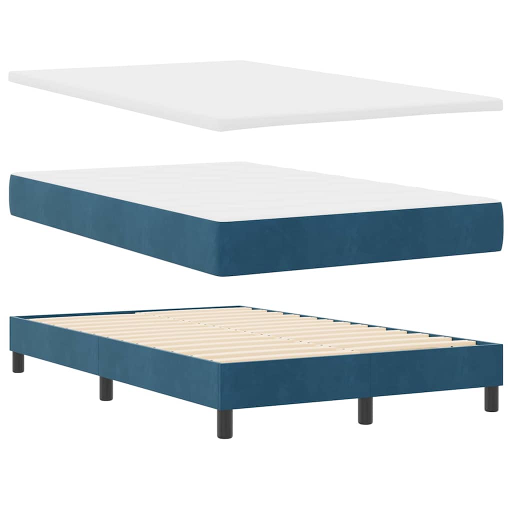 Boxrugós ágy fejtámlával Sötét kék 120 x 200 cm Bársony