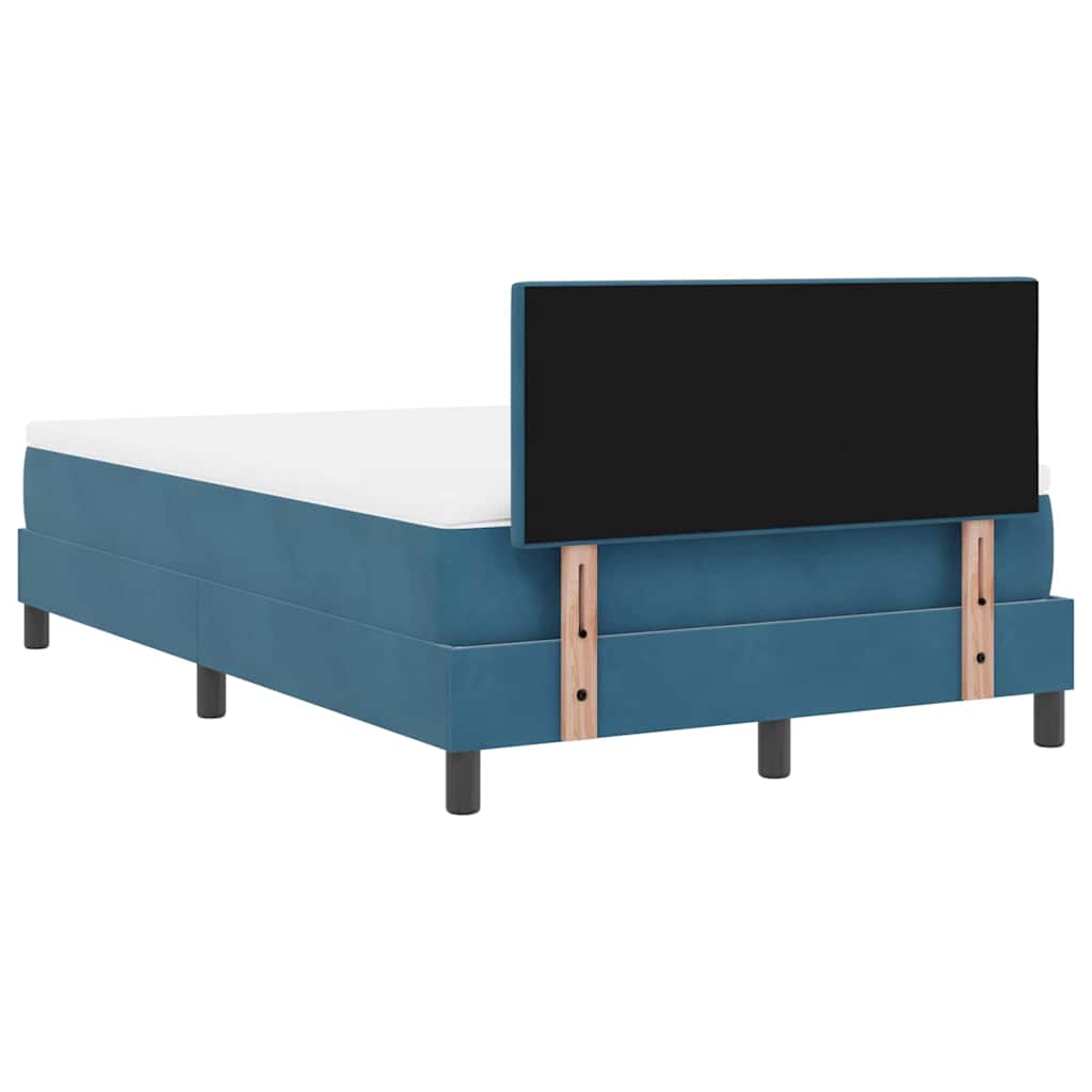 Boxrugós ágy fejtámlával Sötét kék 120 x 200 cm Bársony