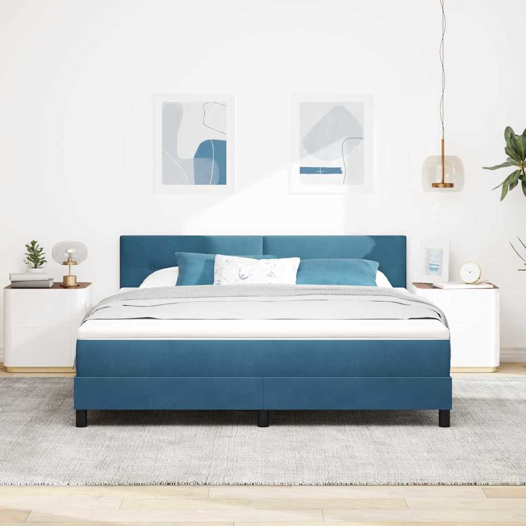 Boxrugós ágy fejtámlával Sötét kék 180 x 200 cm Bársony