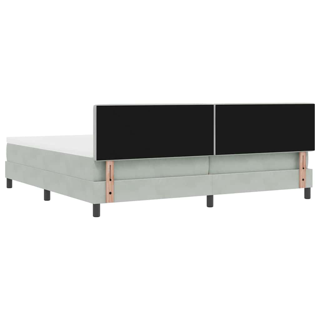 Boxrugós ágy fejtámlával Világosszürke 200 x 200 cm Bársony