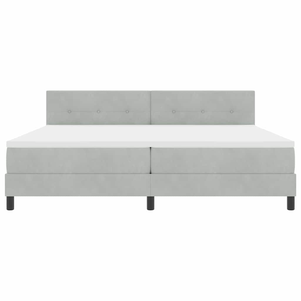 Boxrugós ágy fejtámlával Világosszürke 200 x 200 cm Bársony