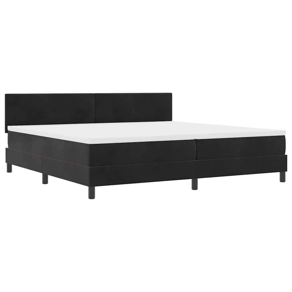 Boxrugós ágy fejtámlával Fekete 200 x 200 cm Bársony