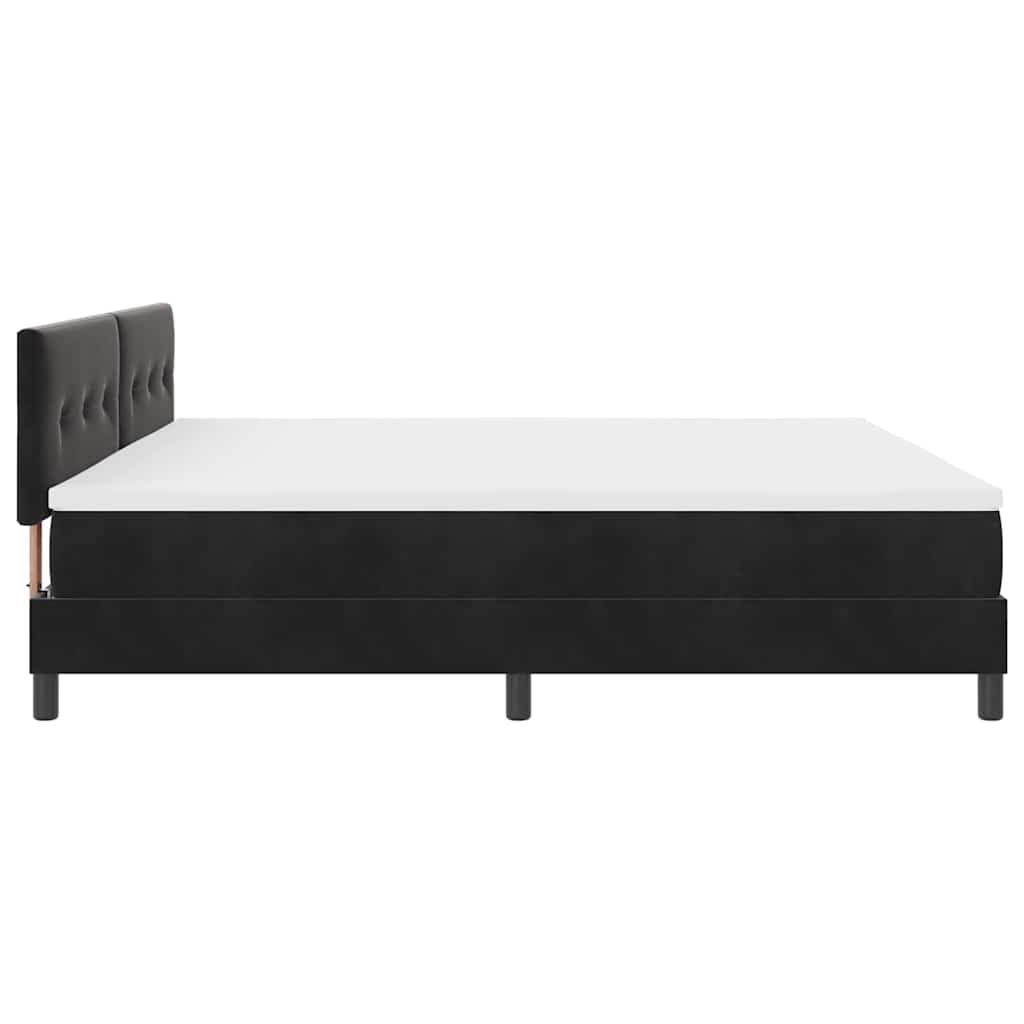 Boxrugós ágy fejtámlával Fekete 200 x 200 cm Bársony