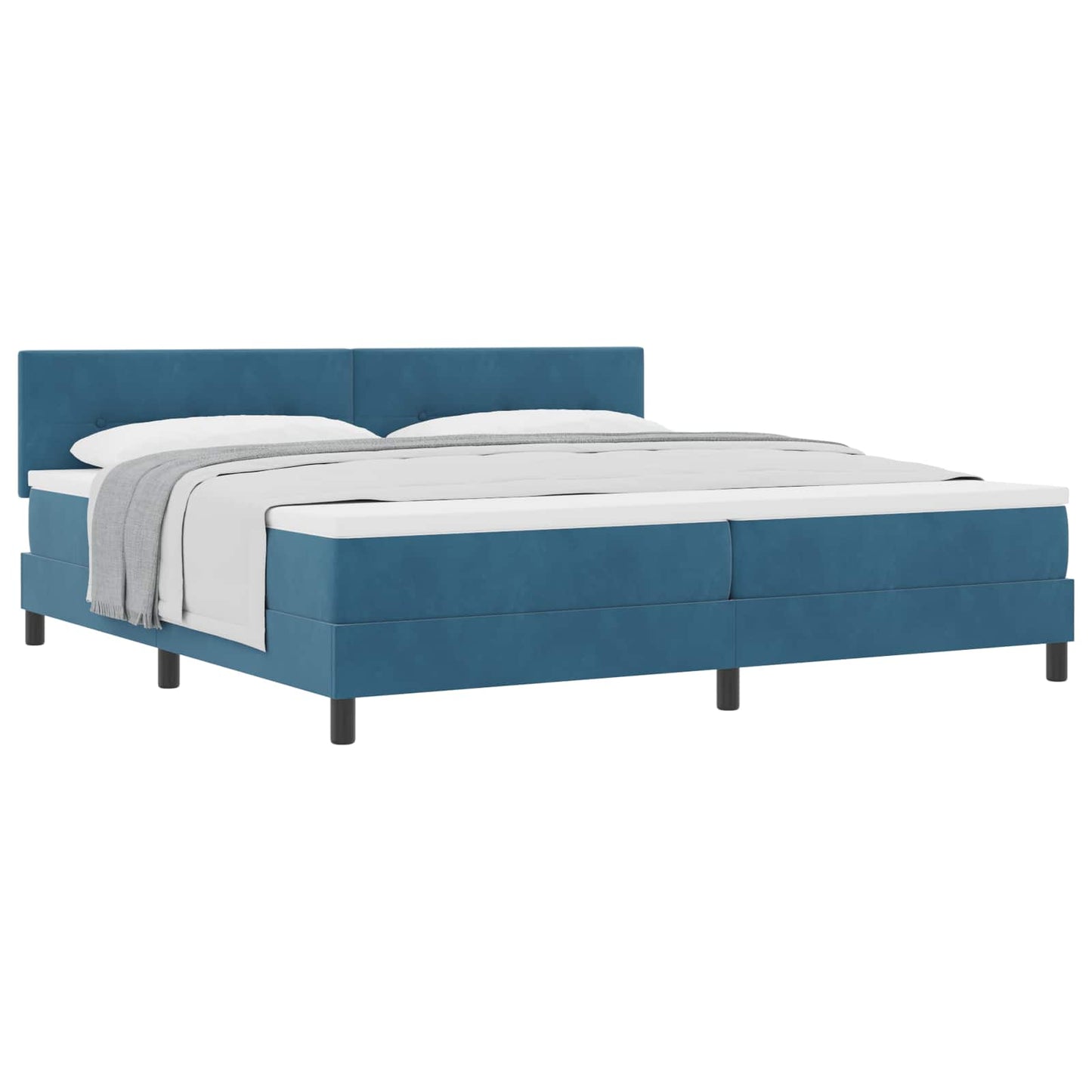 Boxrugós ágy fejtámlával Sötét kék 200 x 200 cm Bársony