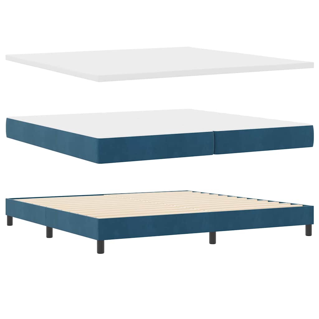 Boxrugós ágy fejtámlával Sötét kék 200 x 200 cm Bársony