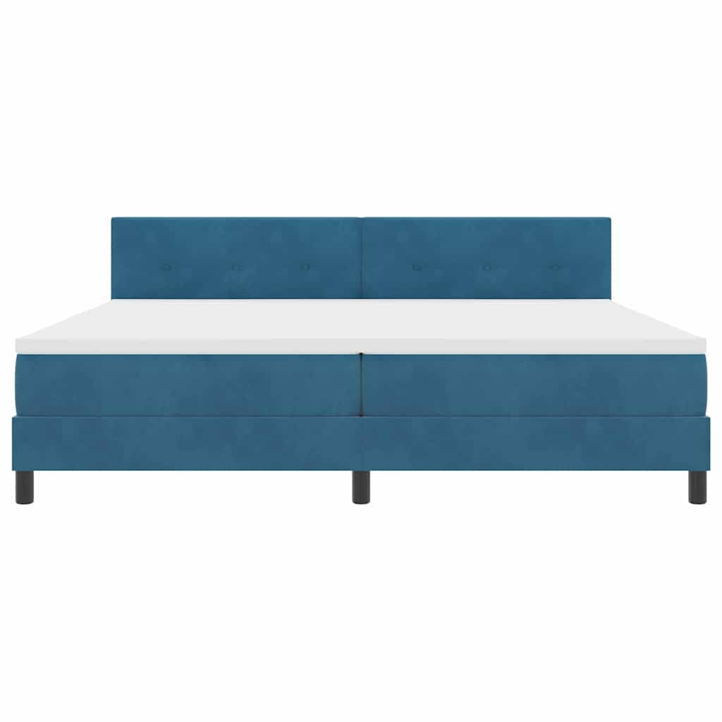 Boxrugós ágy fejtámlával Sötét kék 200 x 200 cm Bársony