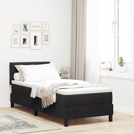 Boxrugós ágy matracmal fejtámlával Fekete 80 x 200 cm Bársony