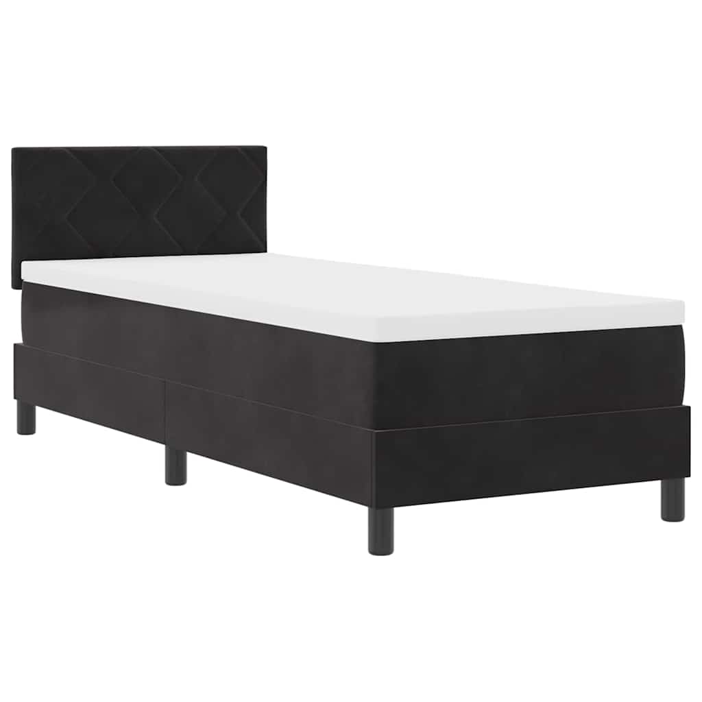 Boxrugós ágy párnával fejtámlával Fekete 80 x 200 cm Bársony