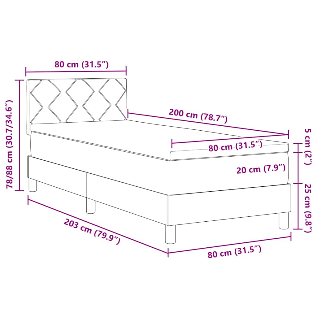 Boxrugós ágy párnával fejtámlával Fekete 80 x 200 cm Bársony