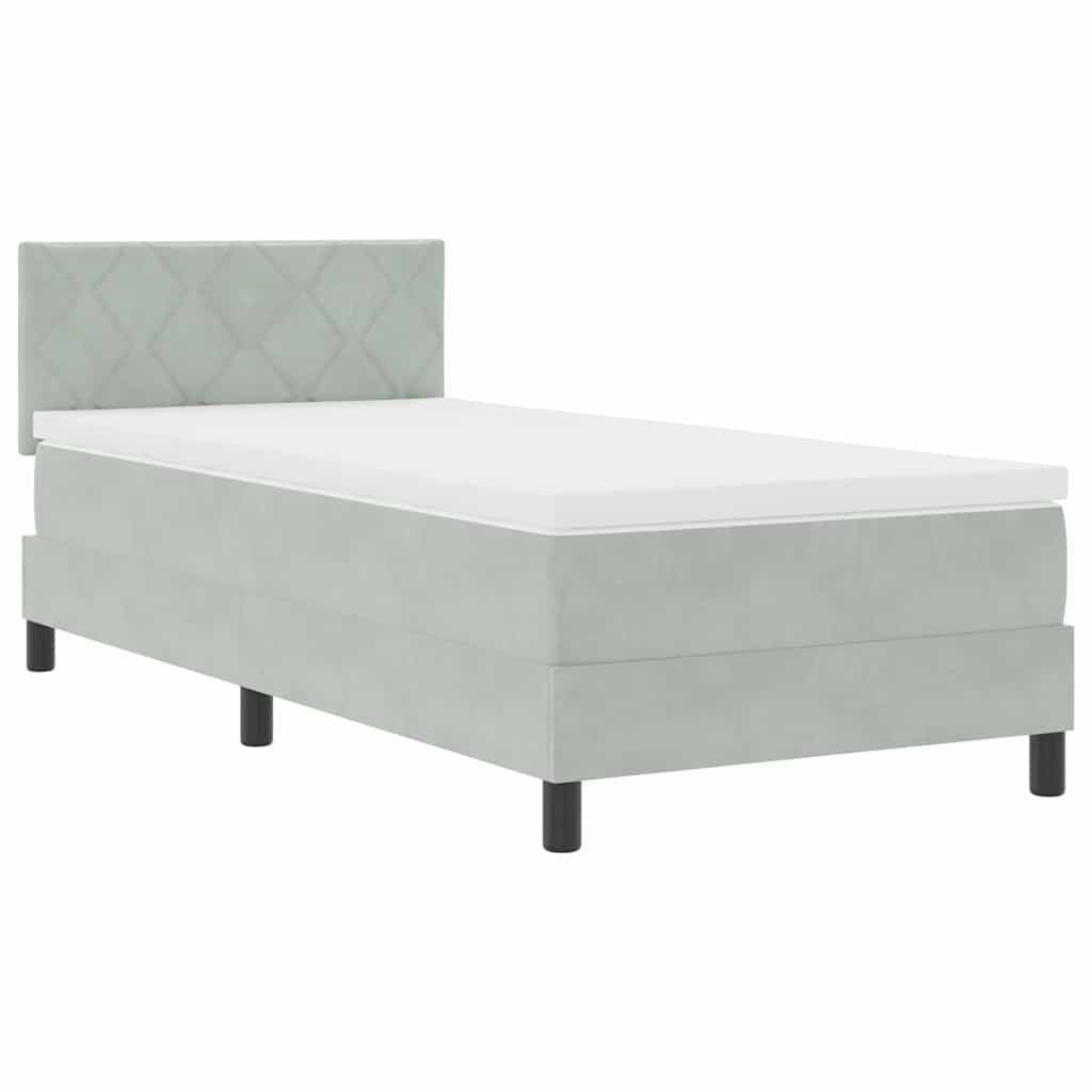 Boxrugós ágy fejtámlával Világosszürke 90 x 200 cm Bársony