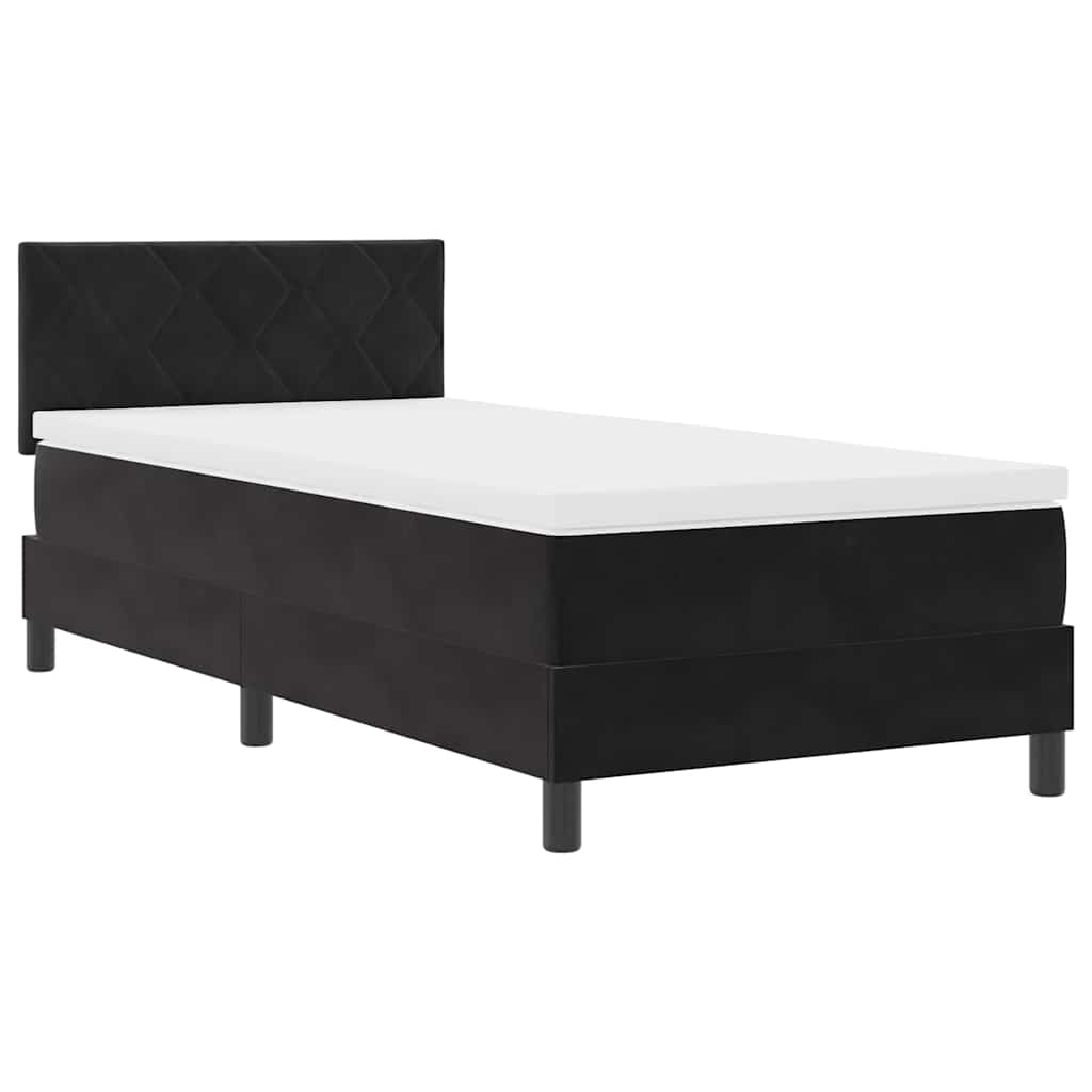 Boxrugós ágy matracmal fejtámlával Fekete 90 x 200 cm Bársony