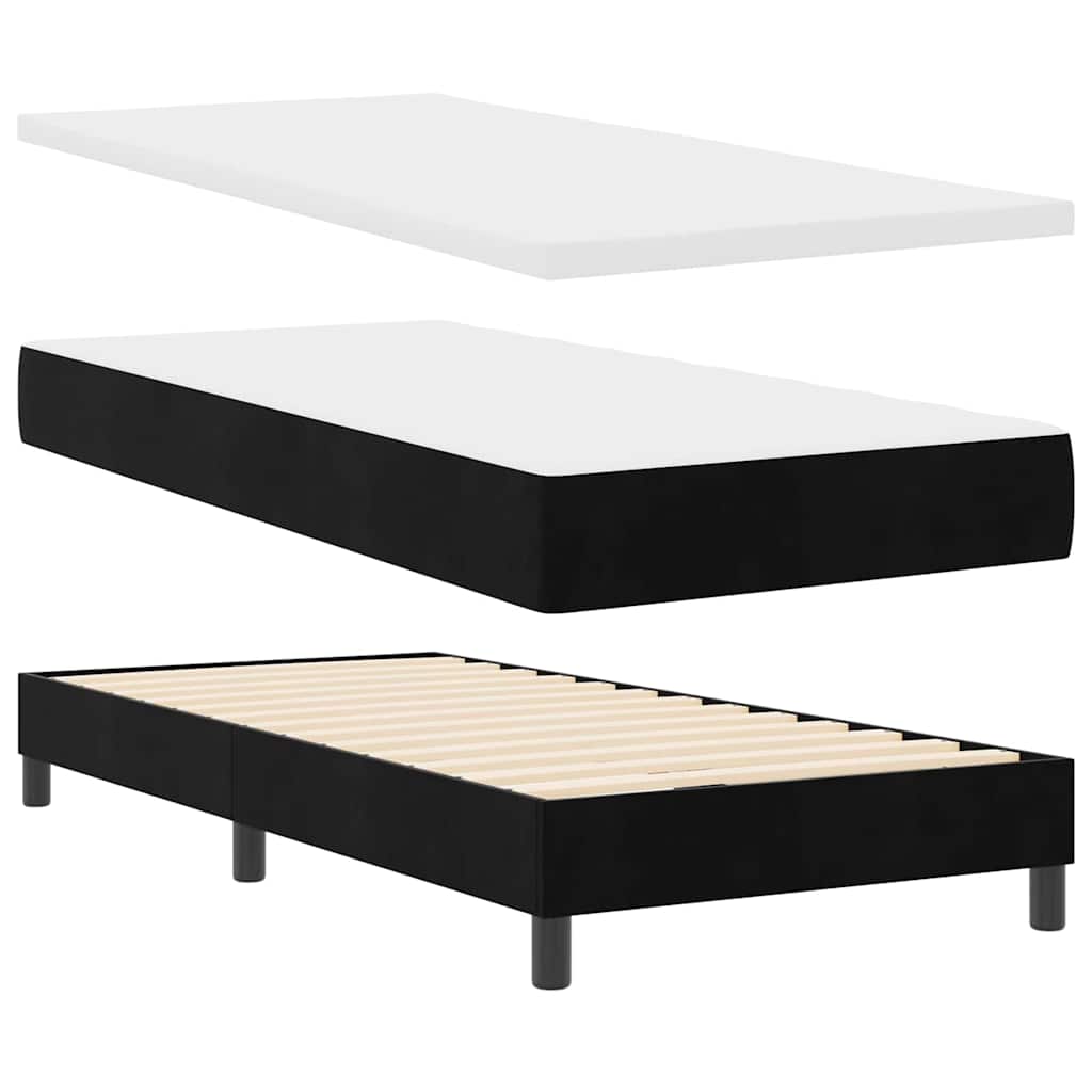 Boxrugós ágy matracmal fejtámlával Fekete 90 x 200 cm Bársony