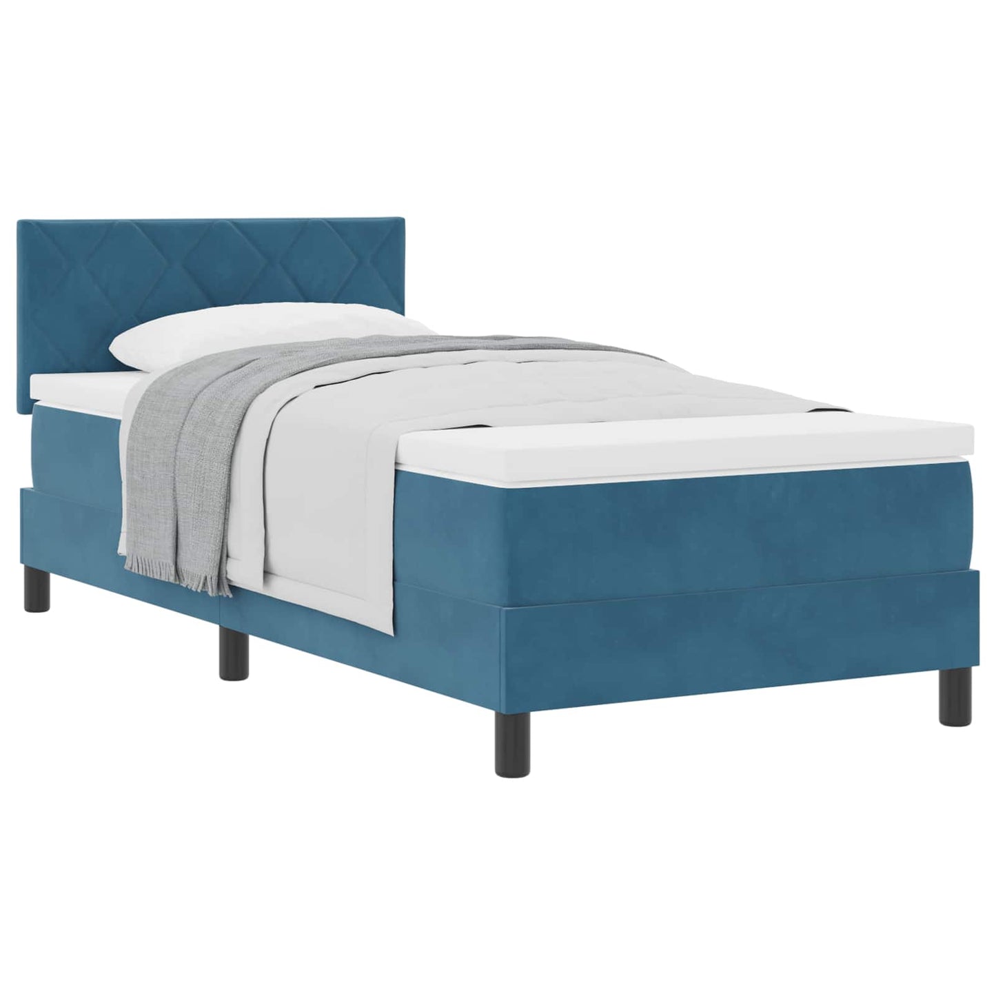Boxrugós ágy fejtámlával Sötét kék 90 x 200 cm Bársony