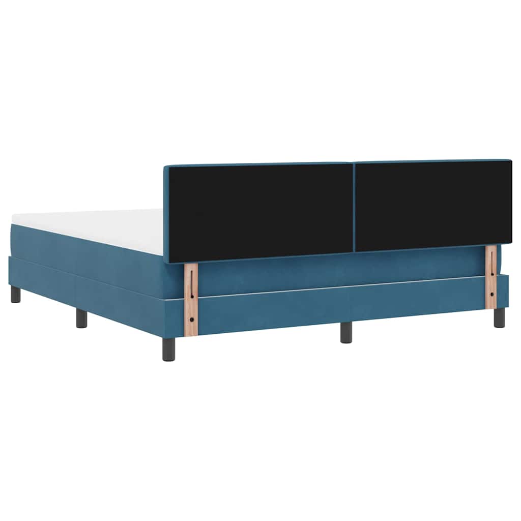 Boxrugós ágy fejtámlával Sötét kék 180 x 200 cm Bársony